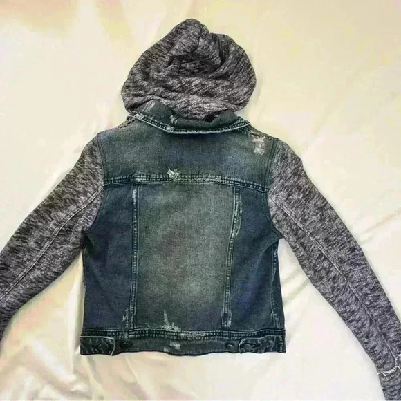 Free People Denim And Knit Hooded Grunge Western Jacket in  Indigo Blue Small - Picture 7 of 13